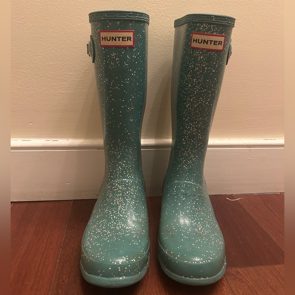 Hunter Teal Sparkle Waterproof Boots EUR34; 4 Girls. Great Condition & features!